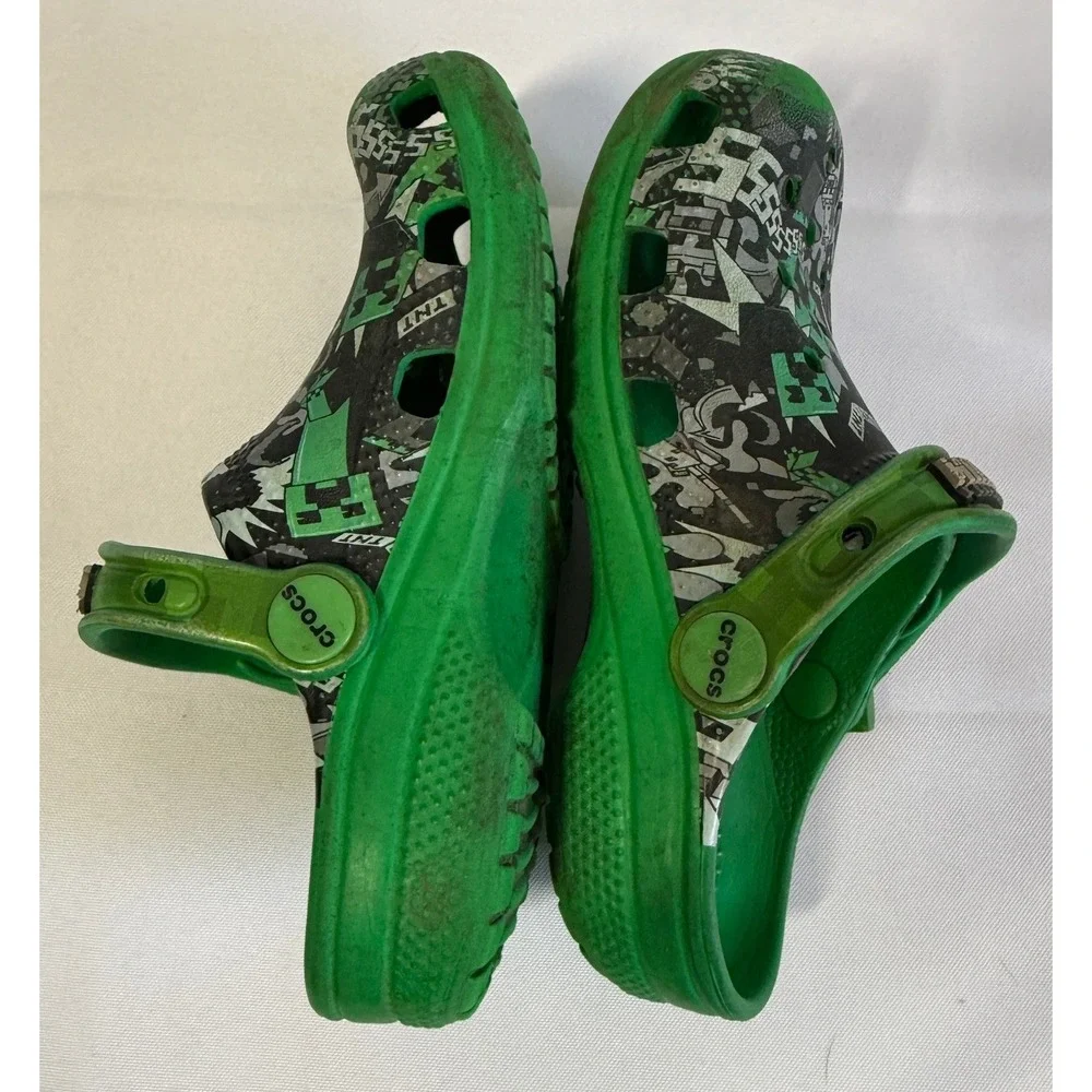 Crocs Boys Clogs C 11 Green Minecraft Creeper TNT Graphic Slip On Shoes Gamer